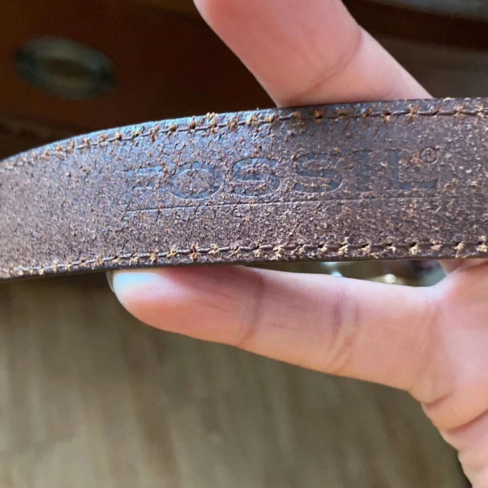 Fossil Brown Leather Belt with Silver buckle and medallions Size - Small